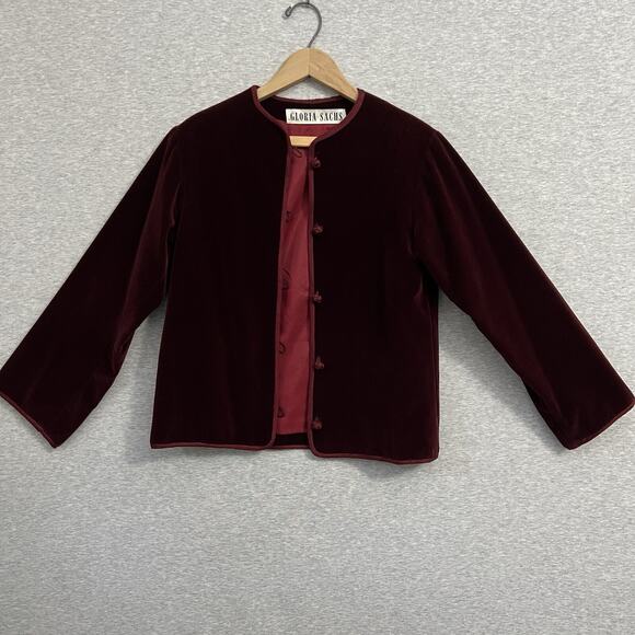 Vintage Gloria Sachs Velvet Jacket Womens Small Burgandy Wine Red Royal Goth Lux - Picture 1 of 16
